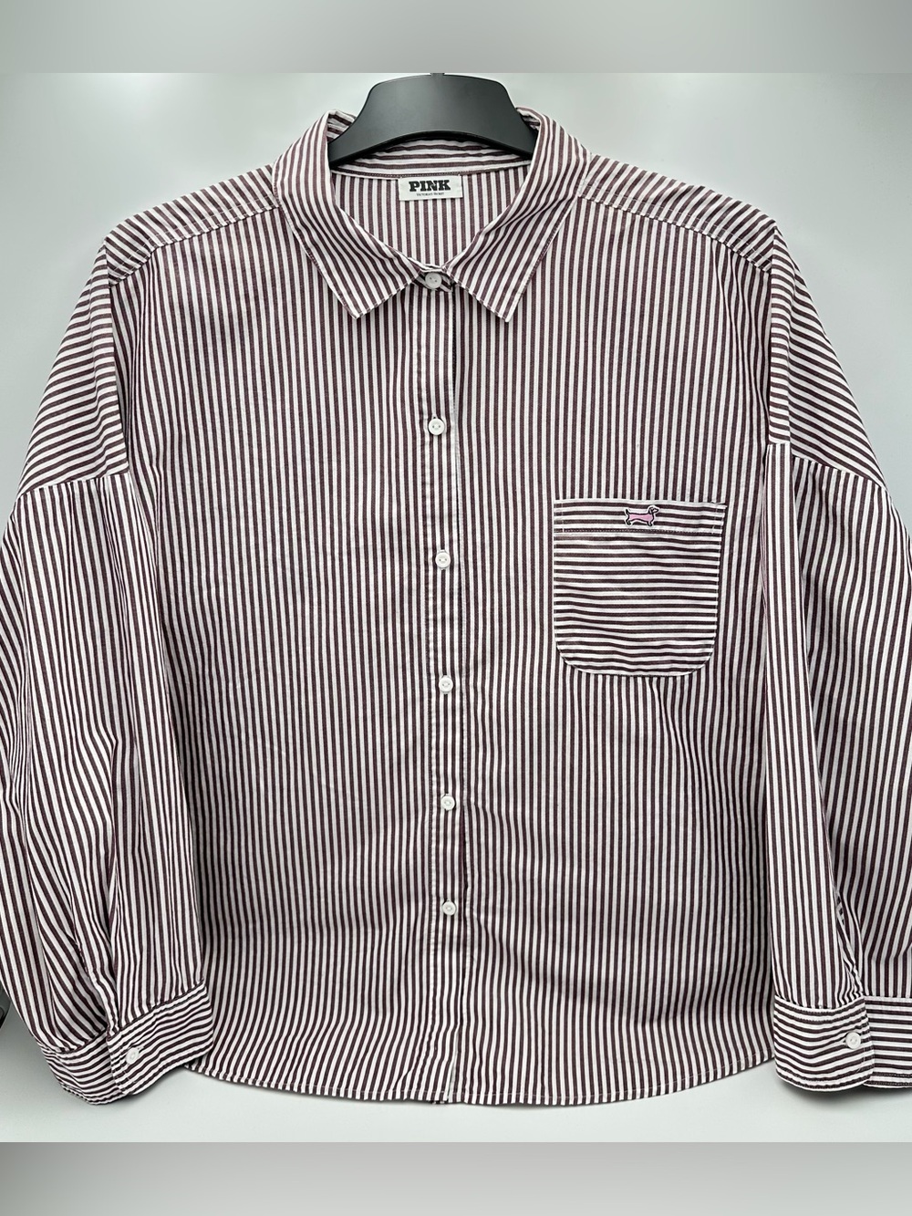 Victoria's Secret PINK Burgundy and White Vertical Stripe Button-Down Shirt XL